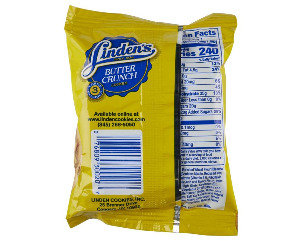 Linden Butter Crunch Cookies - 3 Cookie Per Pack, 18 Packs Per Case