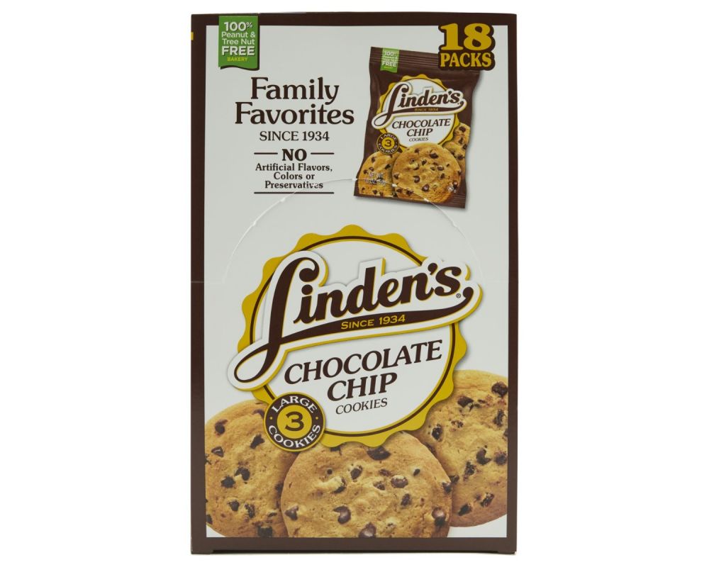 Linden's Chocolate Chip Cookies, 3 Cookies Per Pack, 18 Packs Per Box
