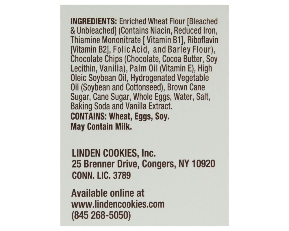 Linden's Chocolate Chip Cookies, 3 Cookies Per Pack, 18 Packs Per Box