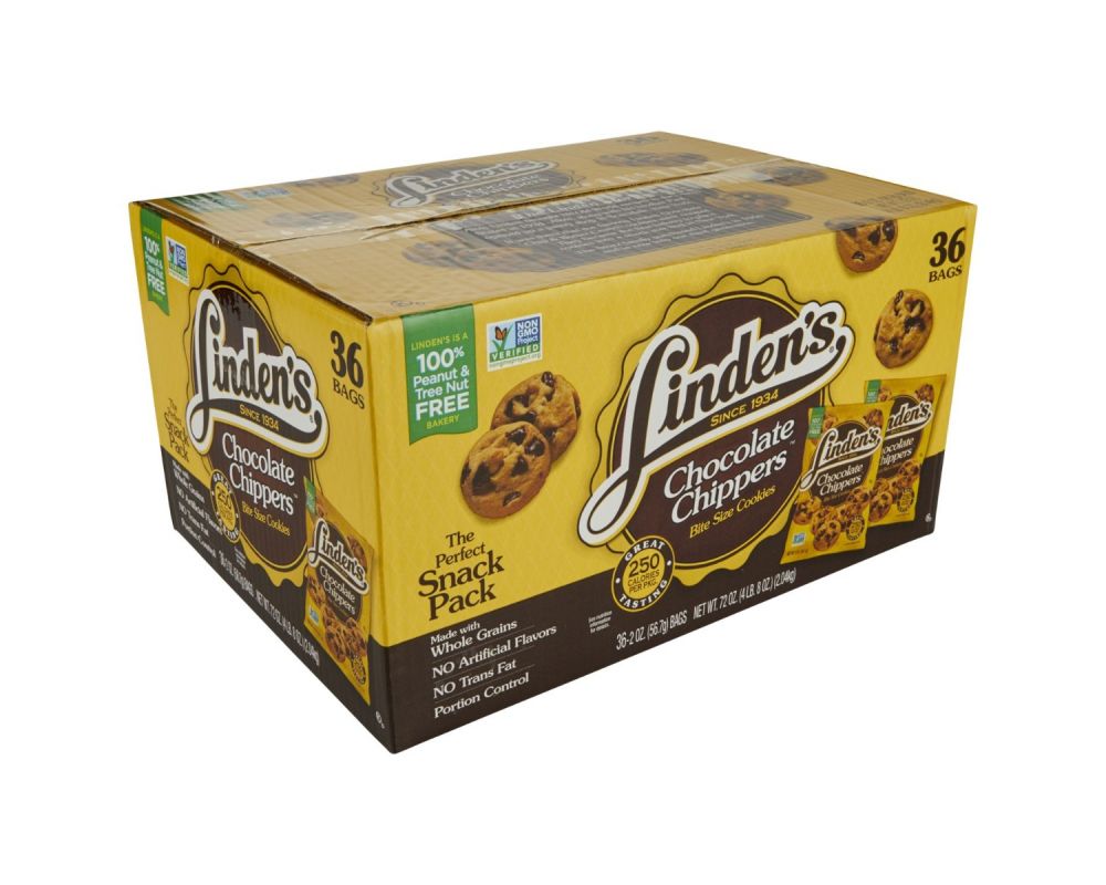 Linden's Chocolate Chip Chippers Cookies, 2 Ounce Bags, 36 Bags Per Box