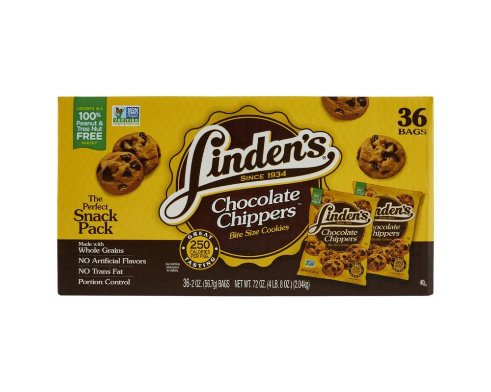 Linden's Chocolate Chip Chippers Cookies, 2 Ounce Bags, 36 Bags Per Box ...
